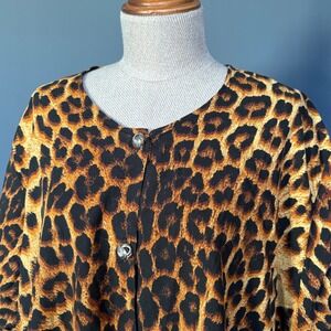 FAD Vintage Cheetah Print Blouse‎ | Size 2X| Brown Satin Gold Button